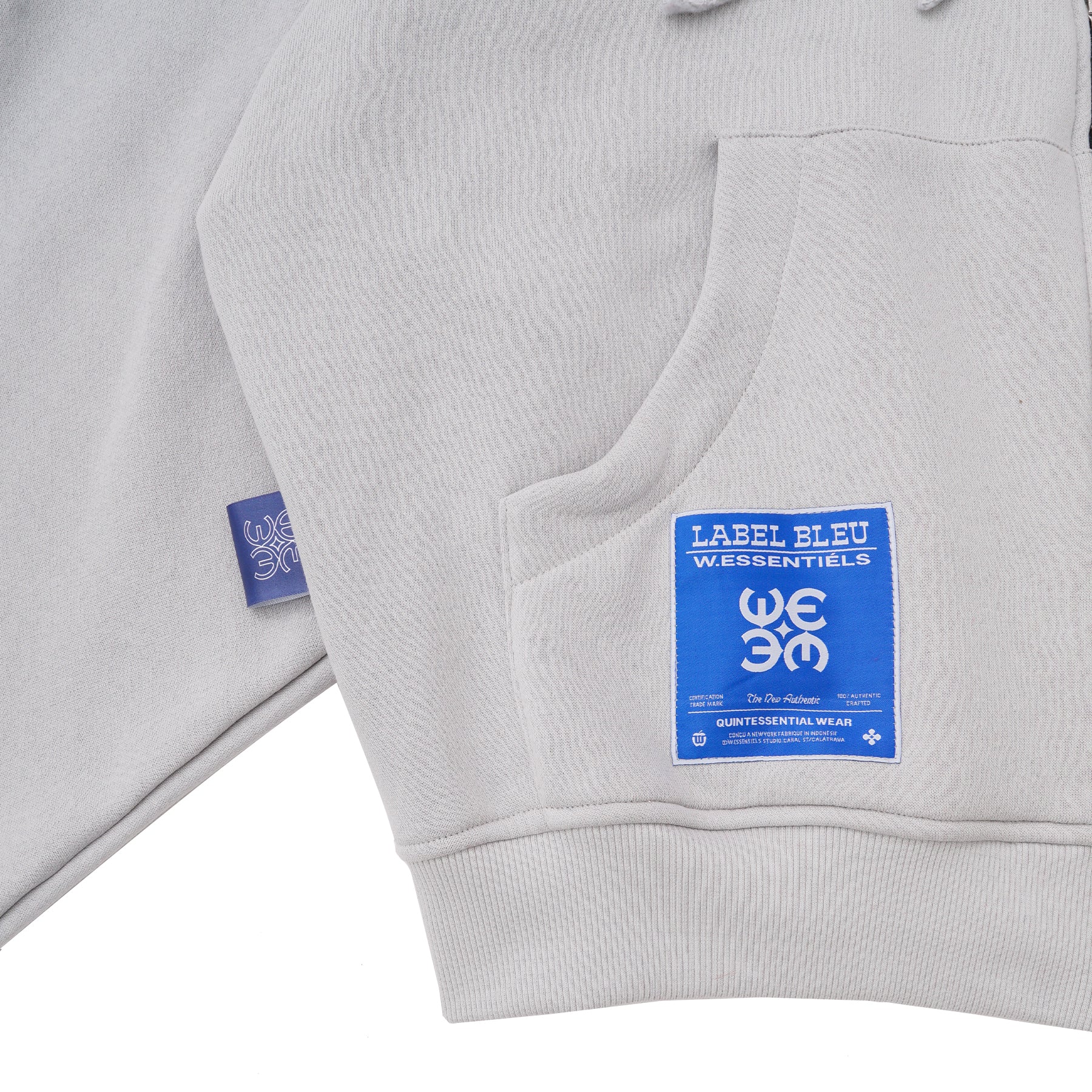 W.Essentiels Label Bleu Affinity Hirondelle Oversize Raw Embroidered Zip Hoodie Pewter Grey