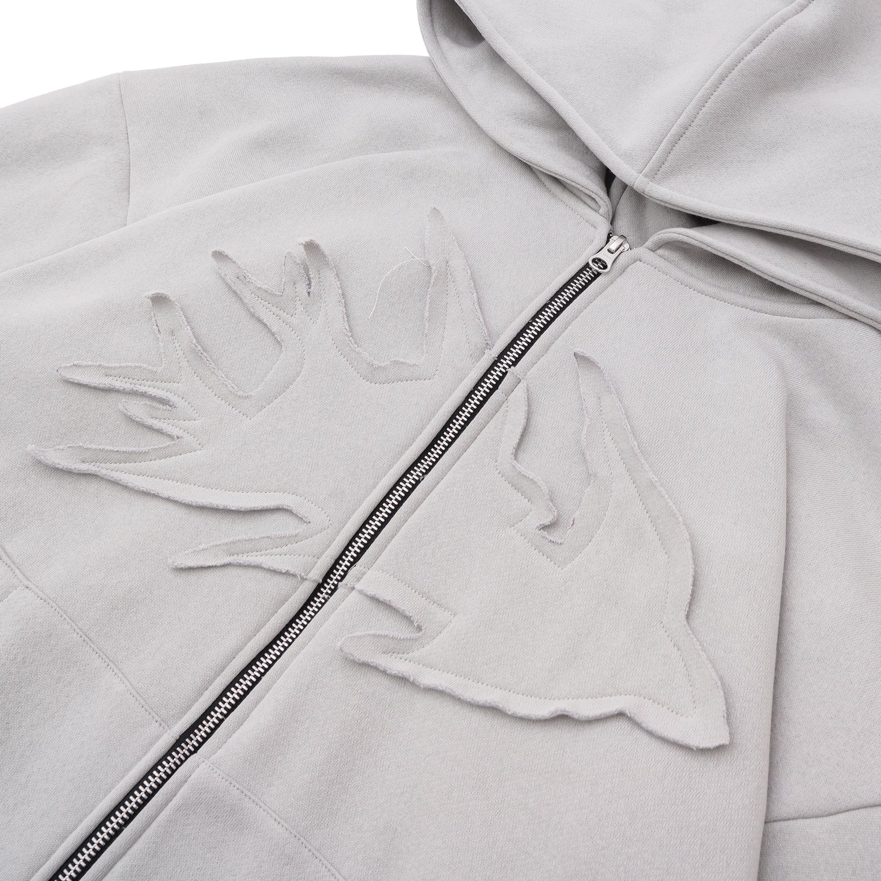 W.Essentiels Label Bleu Affinity Hirondelle Oversize Raw Embroidered Zip Hoodie Pewter Grey