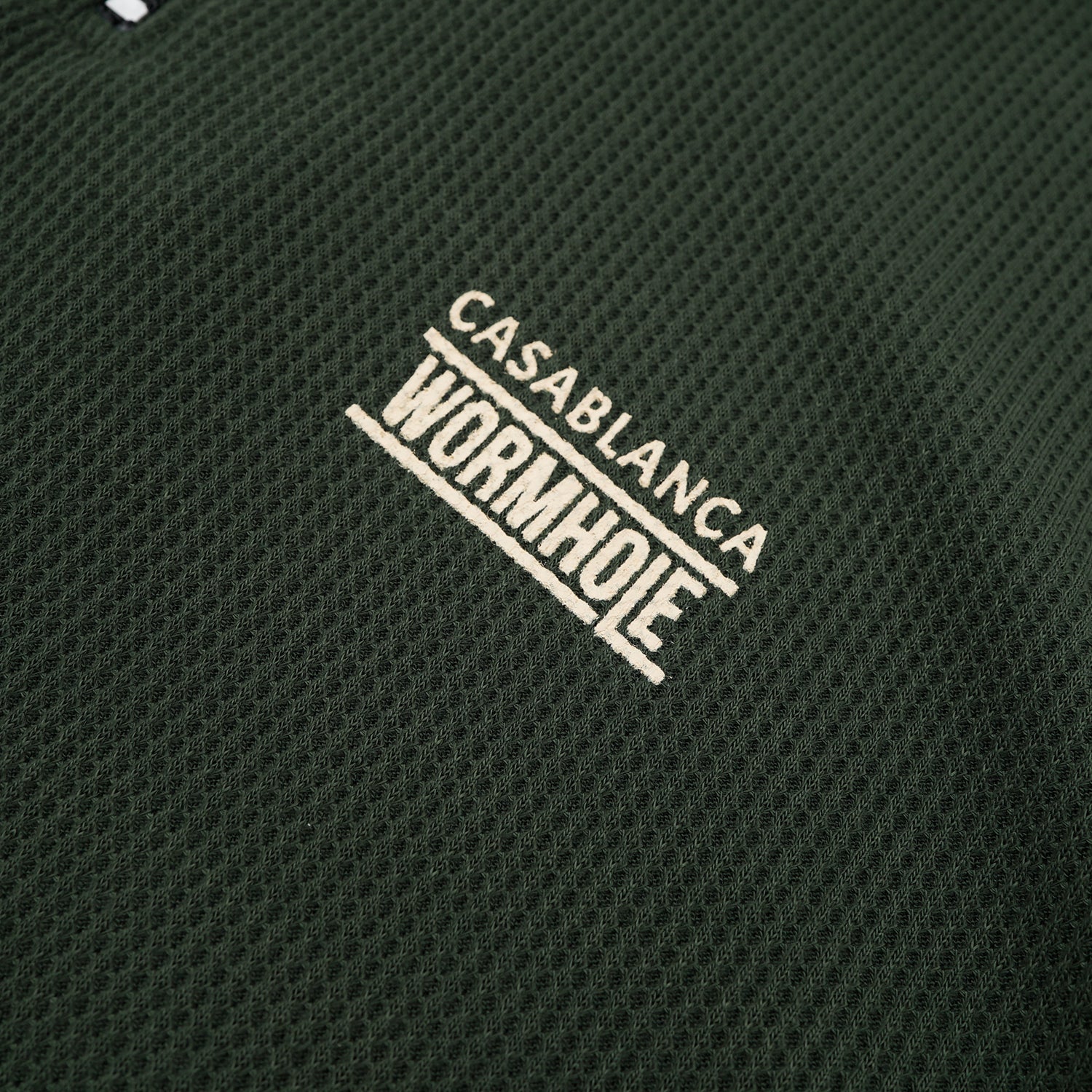 Wormhole x Casablanca Athlete in Theory Baggy Waffle Half Zip Shirt Forest/Tan