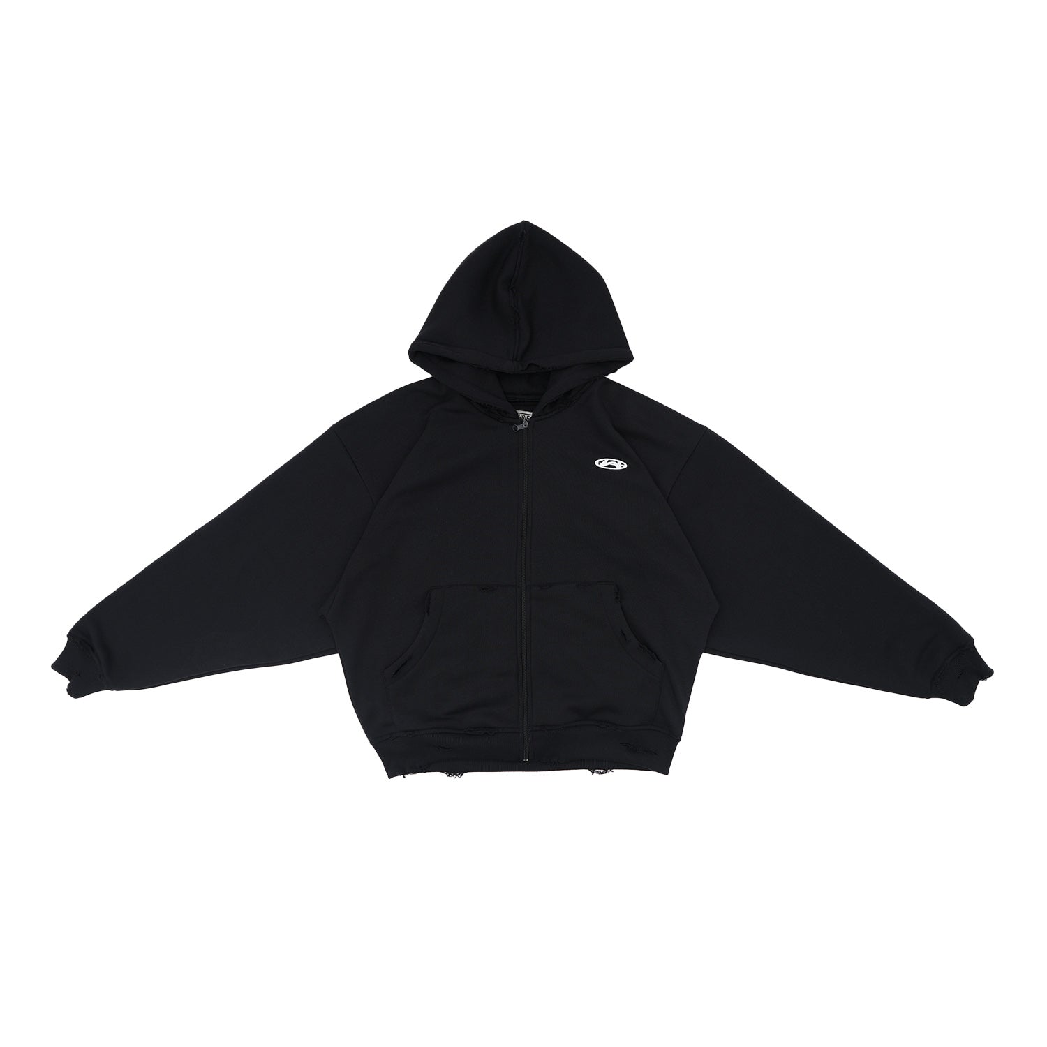 Wormhole Aperitivo Oversize Zip Hood Black Distressed