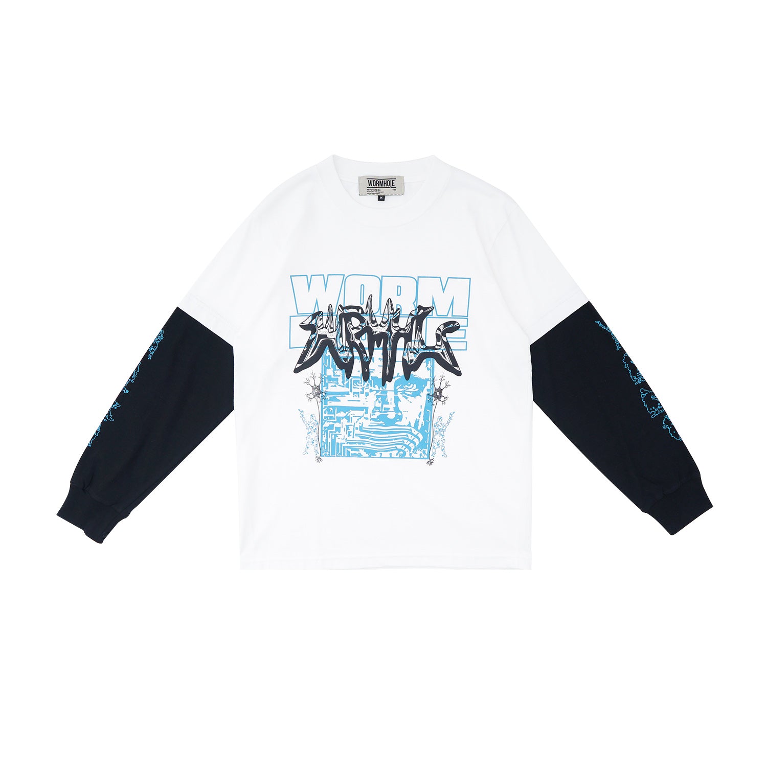 Wormhole Burning Wish Double Layer Long Sleeve T-Shirt White/Black