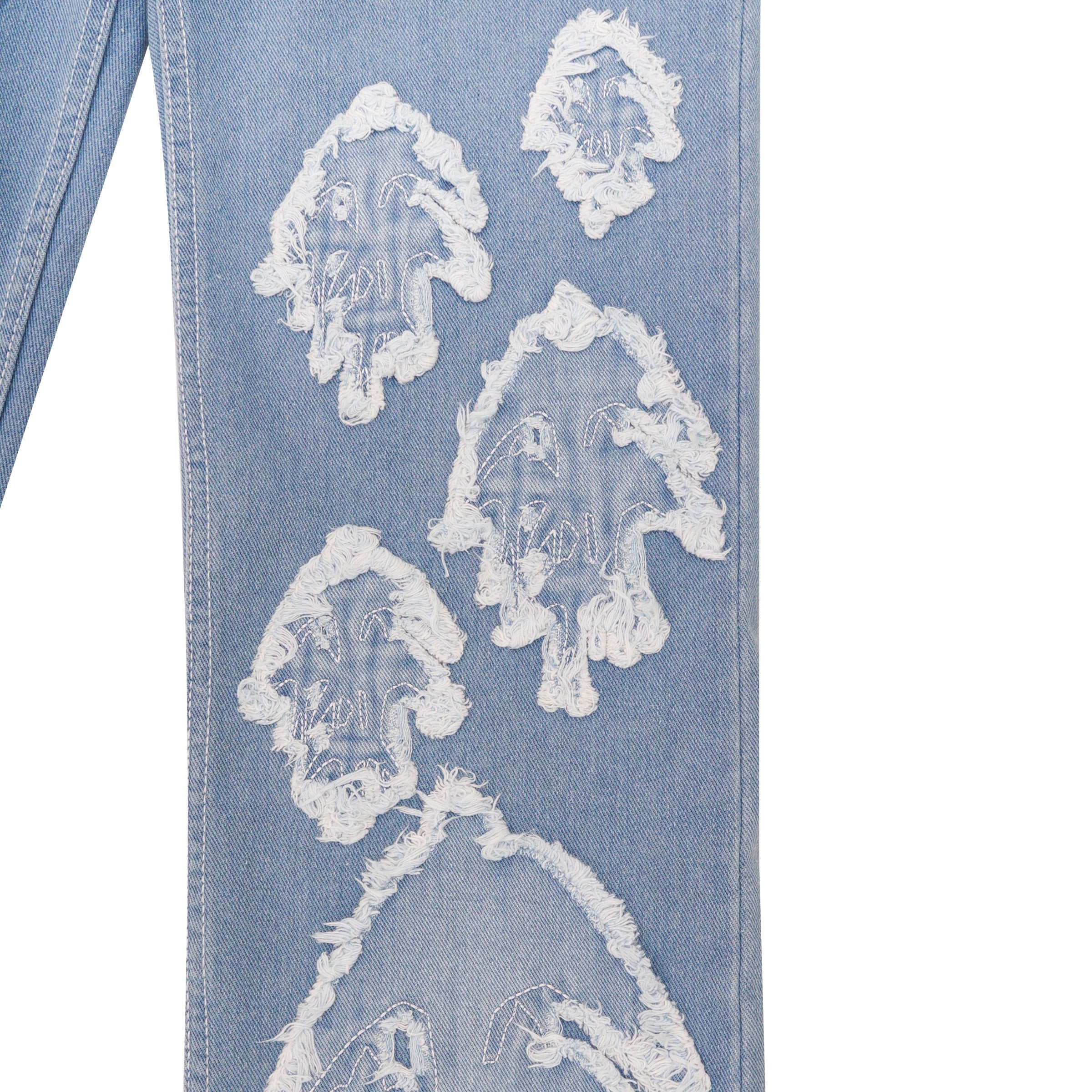 W.Essentiels Label Blue Cascade Hirondelle Washed Embroidered Baggy Denim Bleach Wash