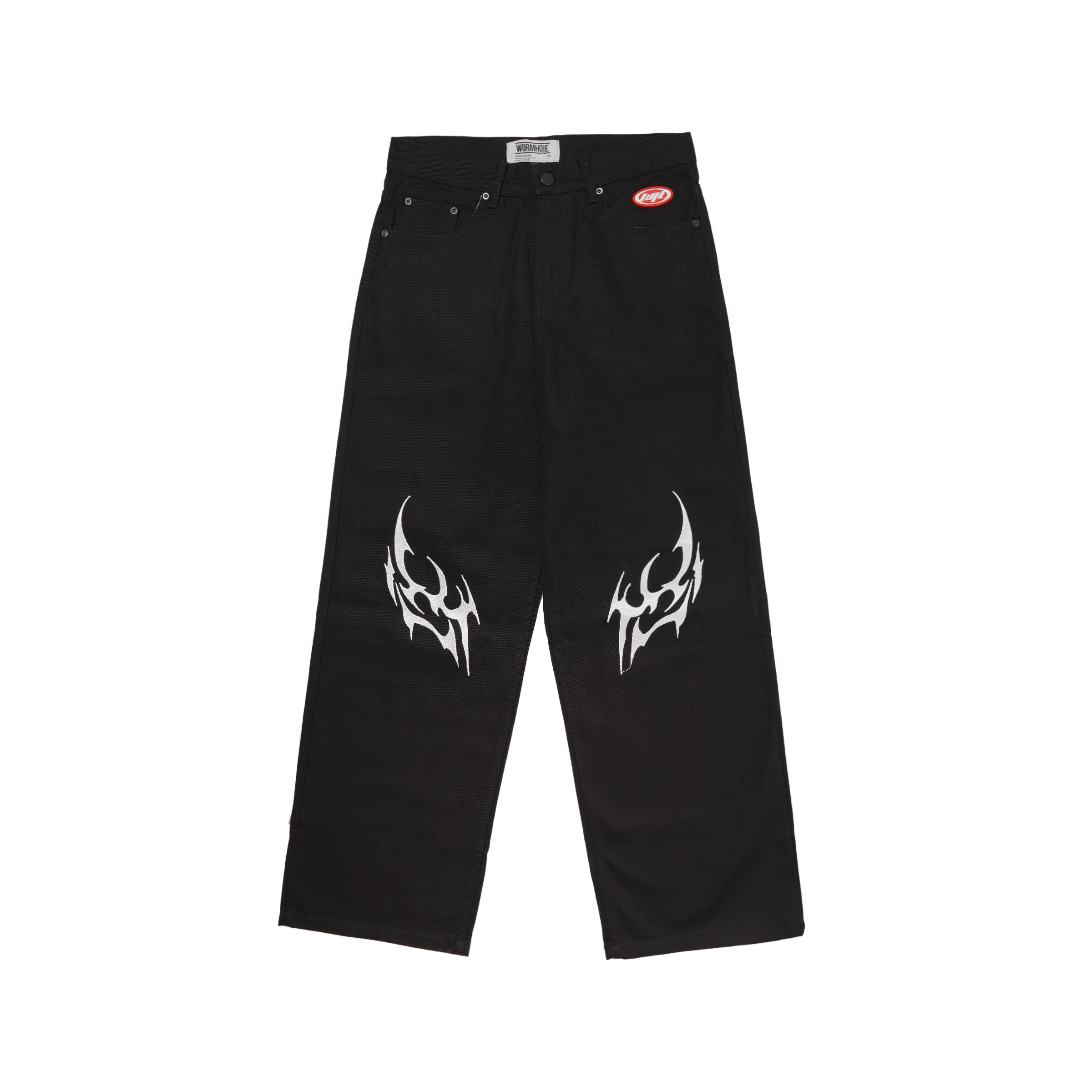 Wormhole Merch I walk Alone Emboridered Baggy Jeans black