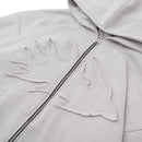 W.Essentiels Label Bleu Affinity Hirondelle Oversize Raw Embroidered Zip Hoodie Pewter Grey