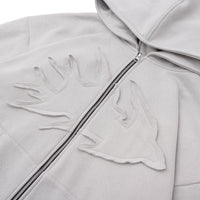 W.Essentiels Label Bleu Affinity Hirondelle Oversize Raw Embroidered Zip Hoodie Pewter Grey