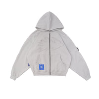 W.Essentiels Label Bleu Affinity Hirondelle Oversize Raw Embroidered Zip Hoodie Pewter Grey