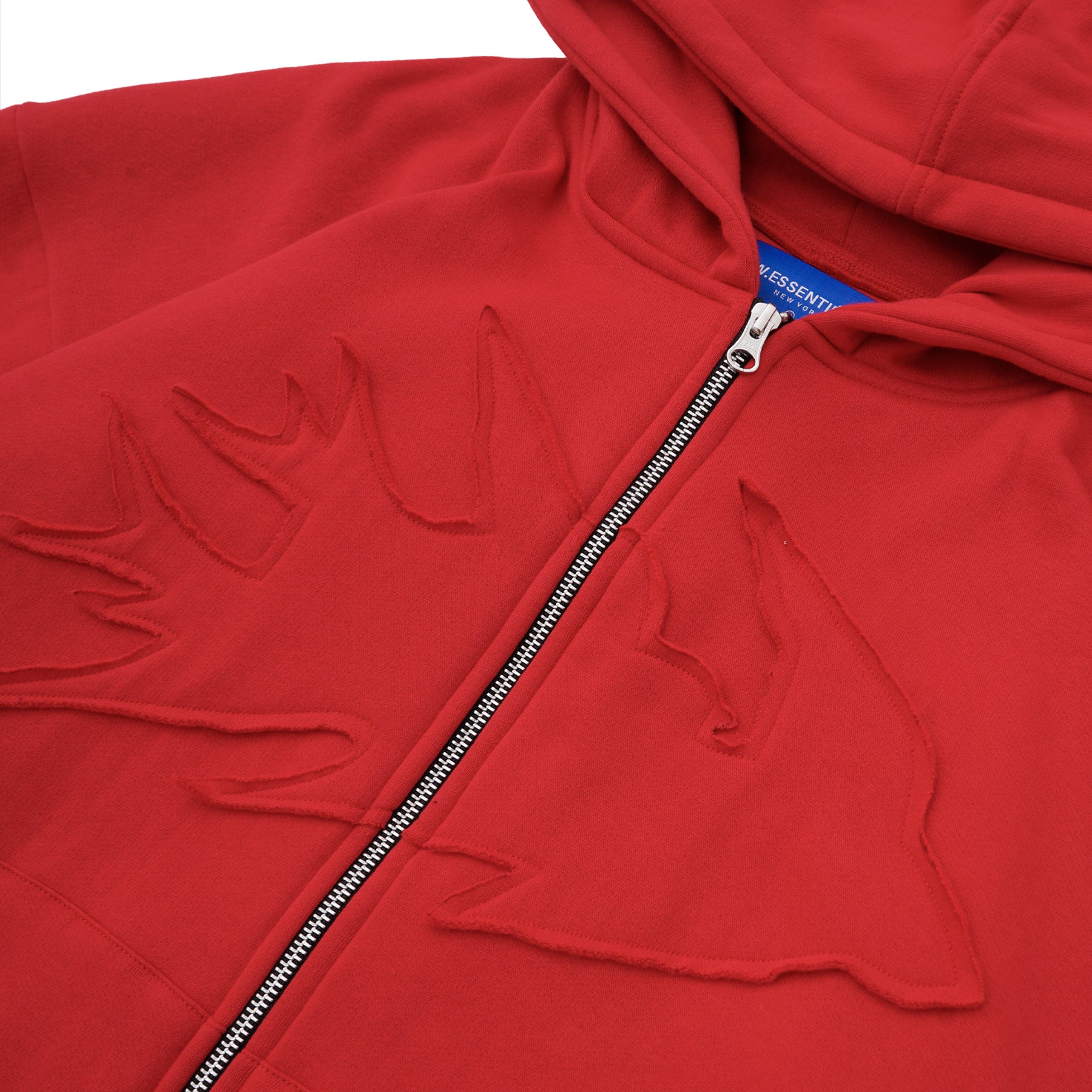W.Essentiels Label Bleu Affinity Hirondelle Oversize Raw Embroidered Zip Hoodie Crimson Red