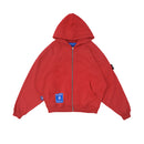 W.Essentiels Label Bleu Affinity Hirondelle Oversize Raw Embroidered Zip Hoodie Crimson Red