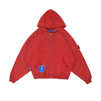 W.Essentiels Label Bleu Affinity Hirondelle Oversize Raw Embroidered Zip Hoodie Crimson Red