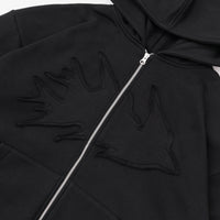 W.Essentiels Label Bleu Affinity Hirondelle Oversize Raw Embroidered Zip Hoodie Zero Black