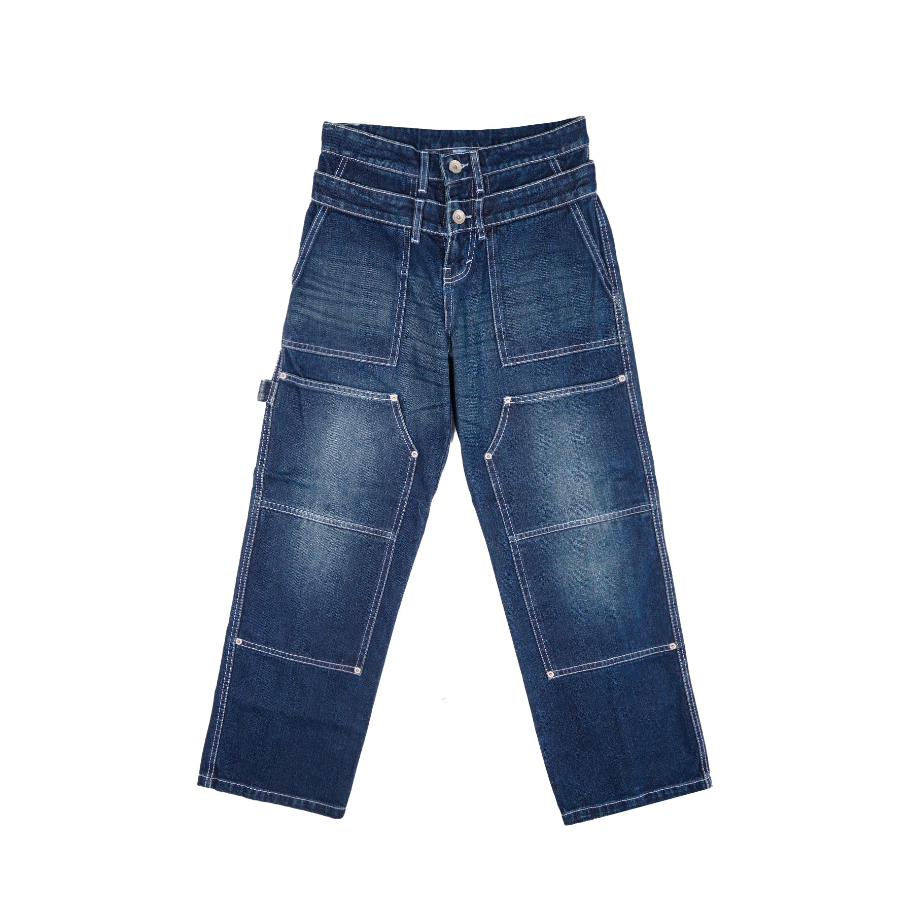 Double Knee Denim Washed Blue