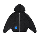 W.Essentiels Label Bleu Affinity Hirondelle Oversize Raw Embroidered Zip Hoodie Zero Black