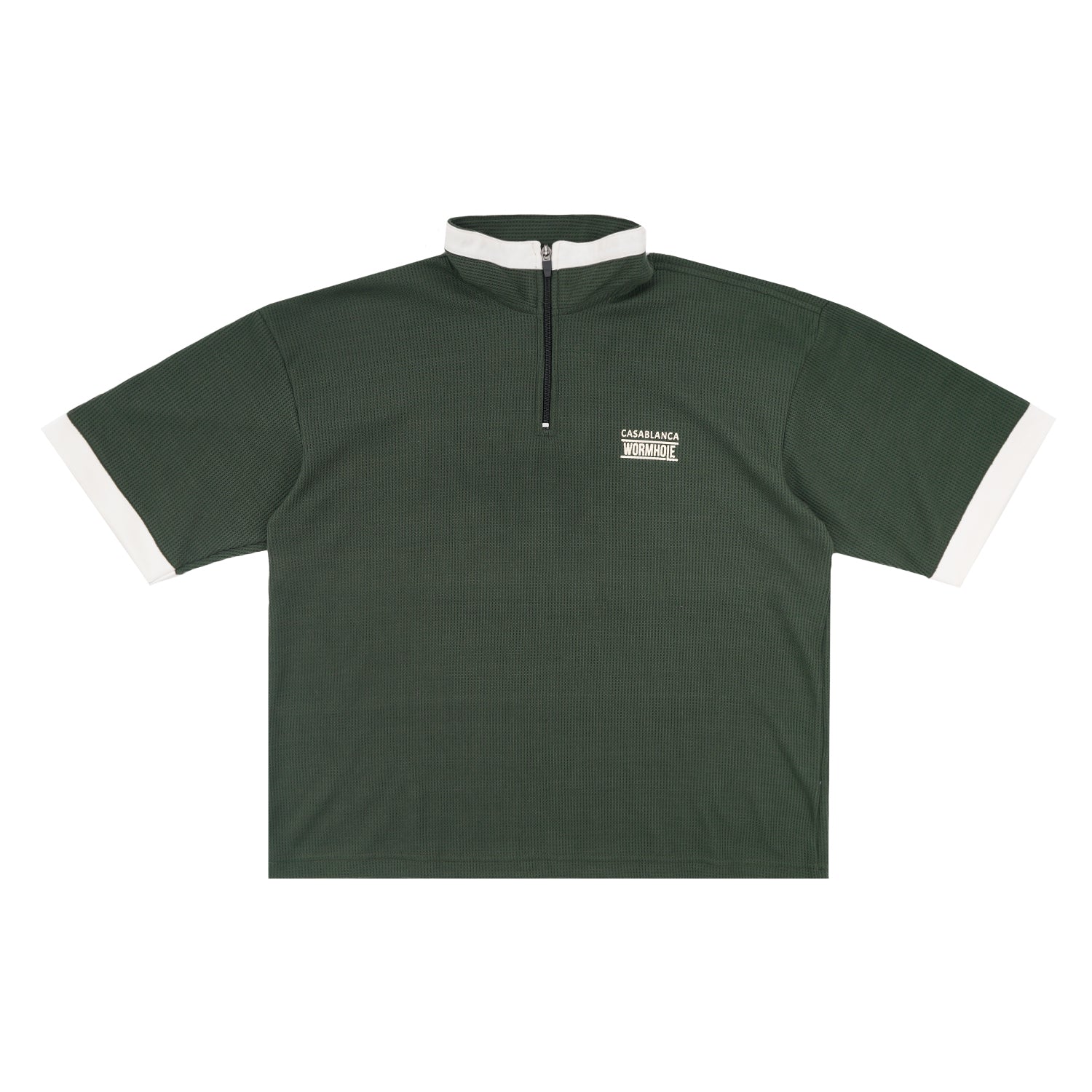 Wormhole x Casablanca Athlete in Theory Baggy Waffle Half Zip Shirt Forest/Tan