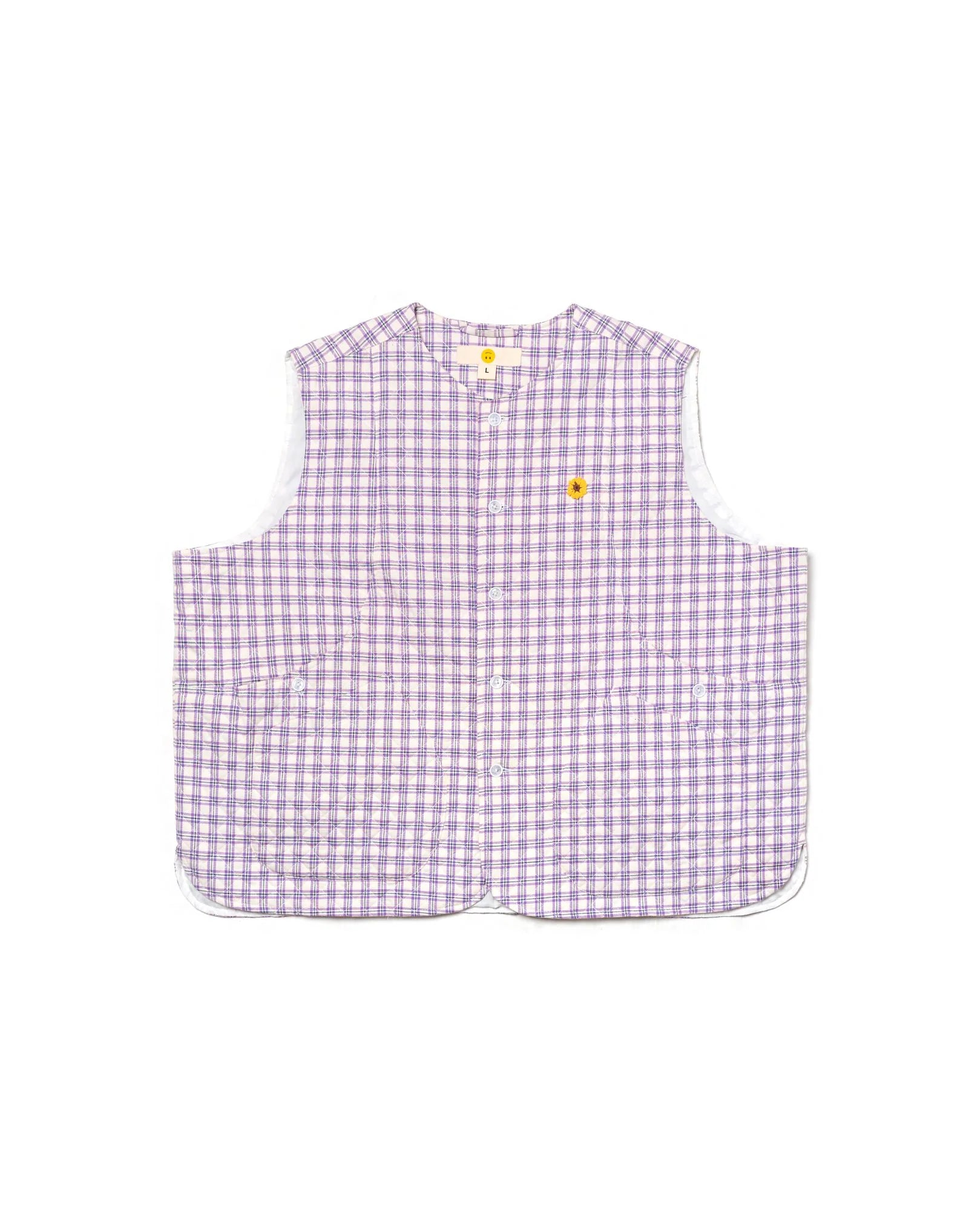 Oat Buru Vest Quilt Plaid Purple/White