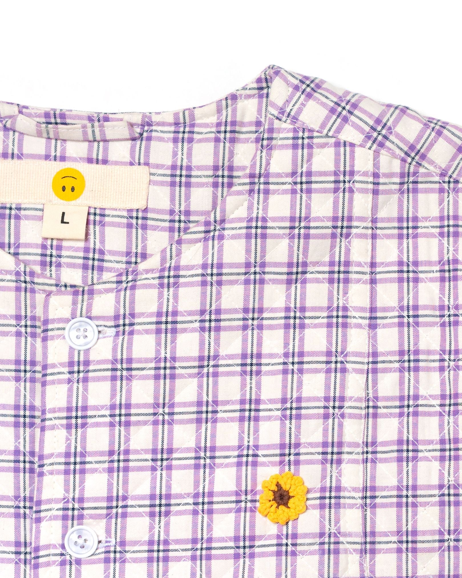 Oat Buru Vest Quilt Plaid Purple/White