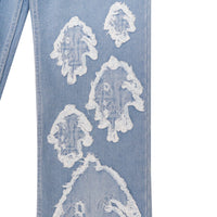 W.Essentiels Label Blue Cascade Hirondelle Washed Embroidered Baggy Denim Bleach Wash