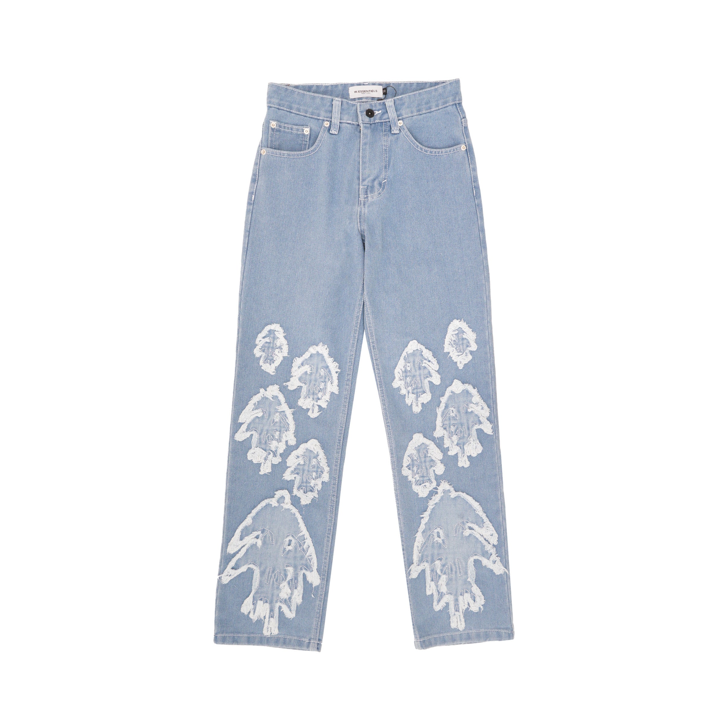 W.Essentiels Label Blue Cascade Hirondelle Washed Embroidered Baggy Denim Bleach Wash