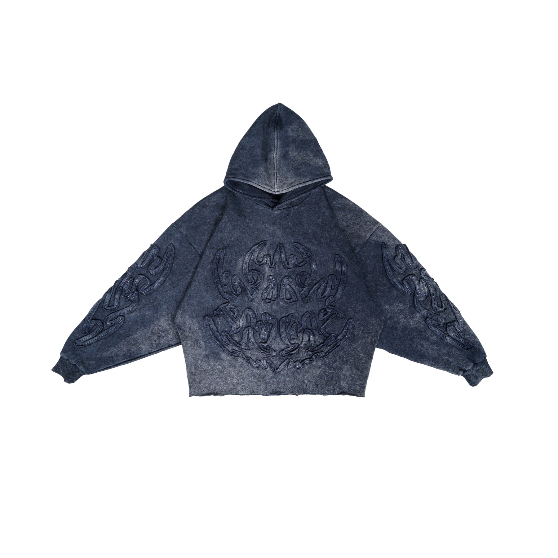 W.Essentiels Les Roanne Type-03 Distressed All Over Embroidery Hoodie Navy