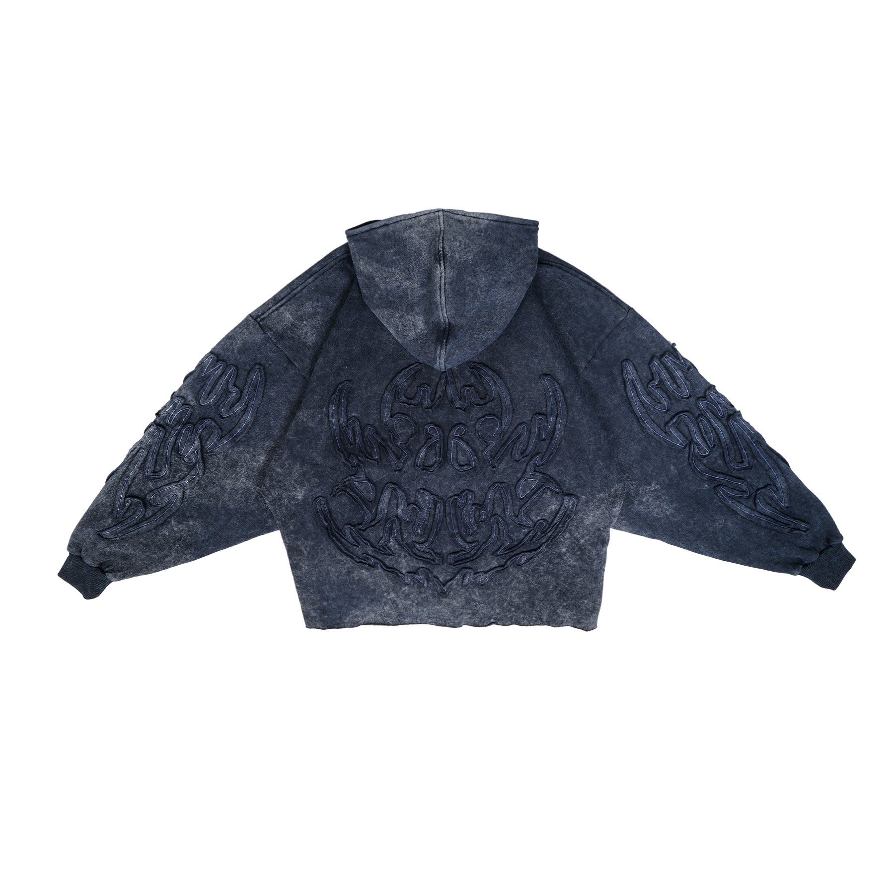 W.Essentiels Les Roanne Type-03 Distressed All Over Embroidery Hoodie Navy
