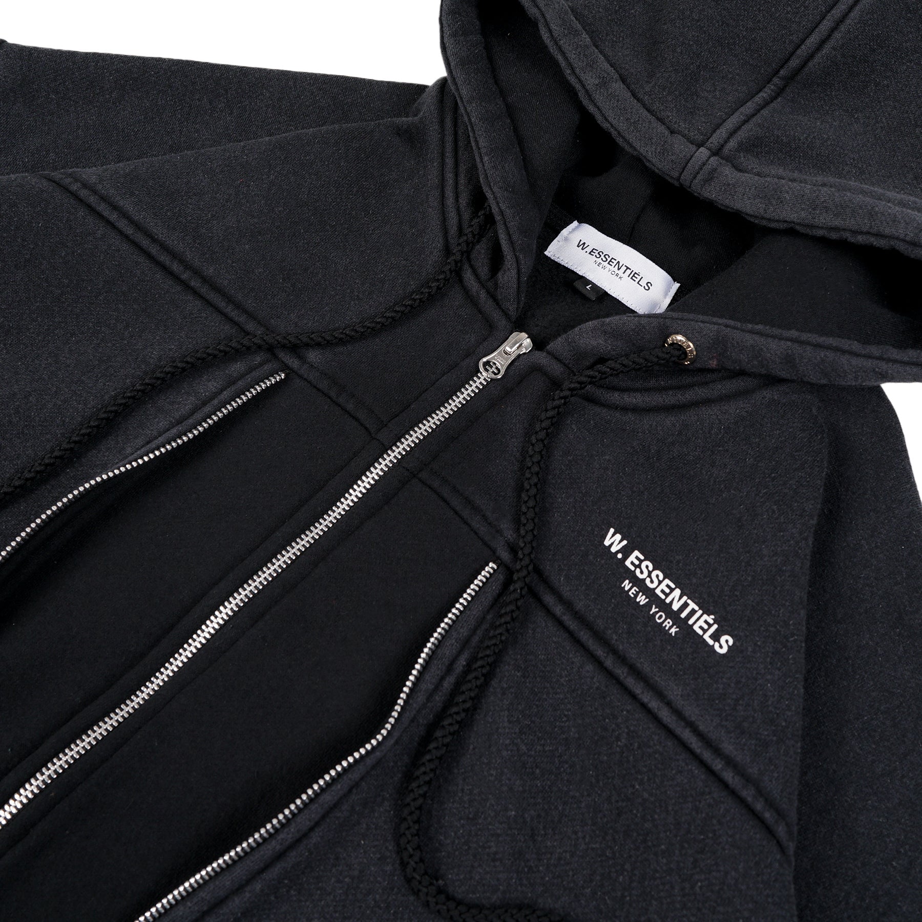 W.Essentiels Type-07 Hoodie Layered Acid Wash Noir black