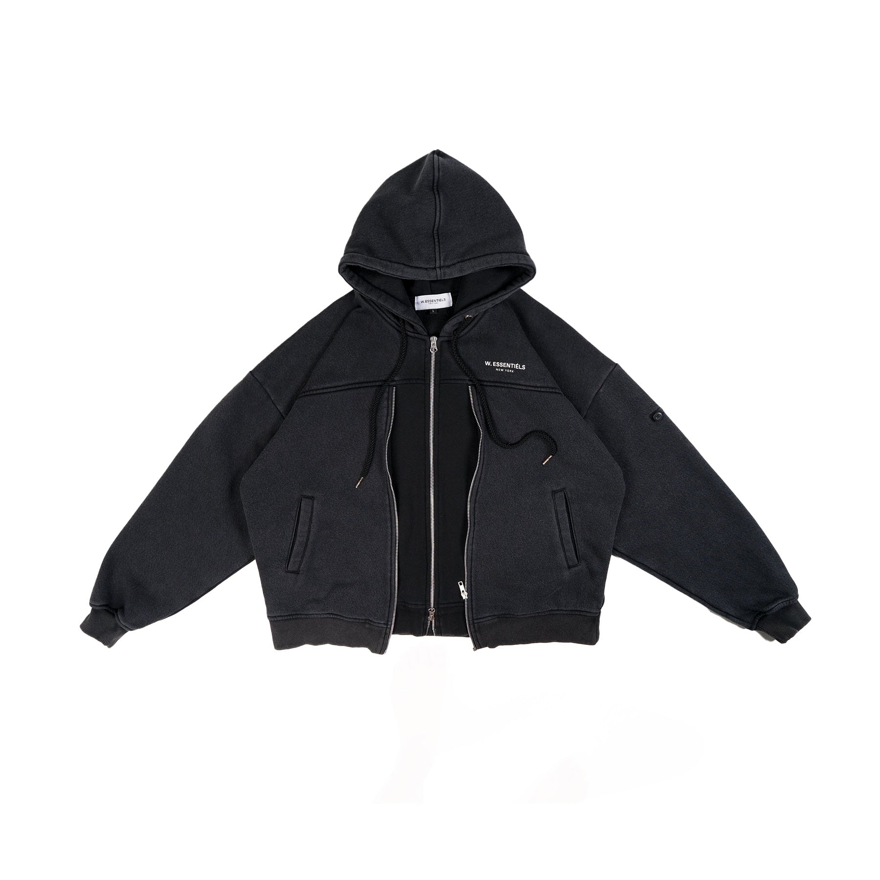 W.Essentiels Type-07 Hoodie Layered Acid Wash Noir black