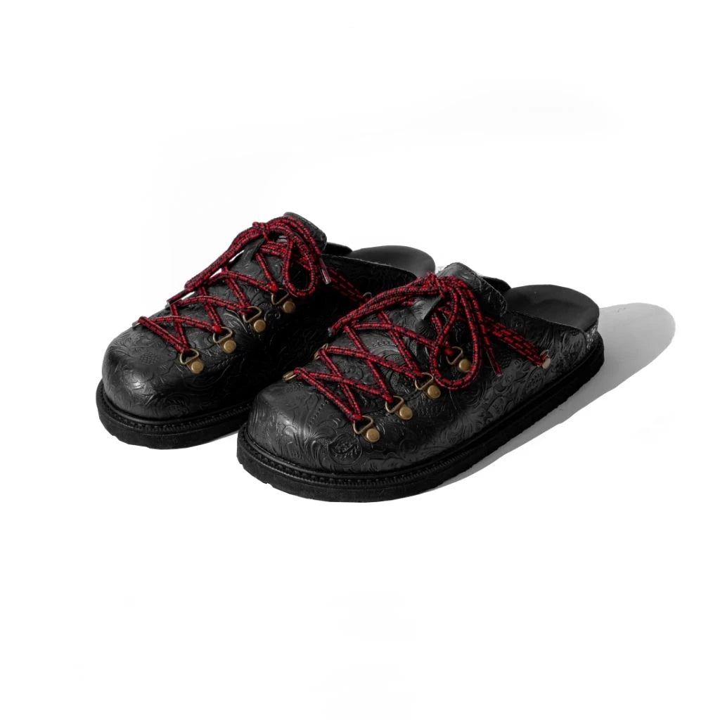 Pile Of Dime Humanoid Sandals Leather Batik Pattern Black