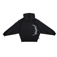 W.ESSENTIELS x Swain Mahisa A Quiet Speculation Oversize Zip Hoodie with Rhinestones Noir Black