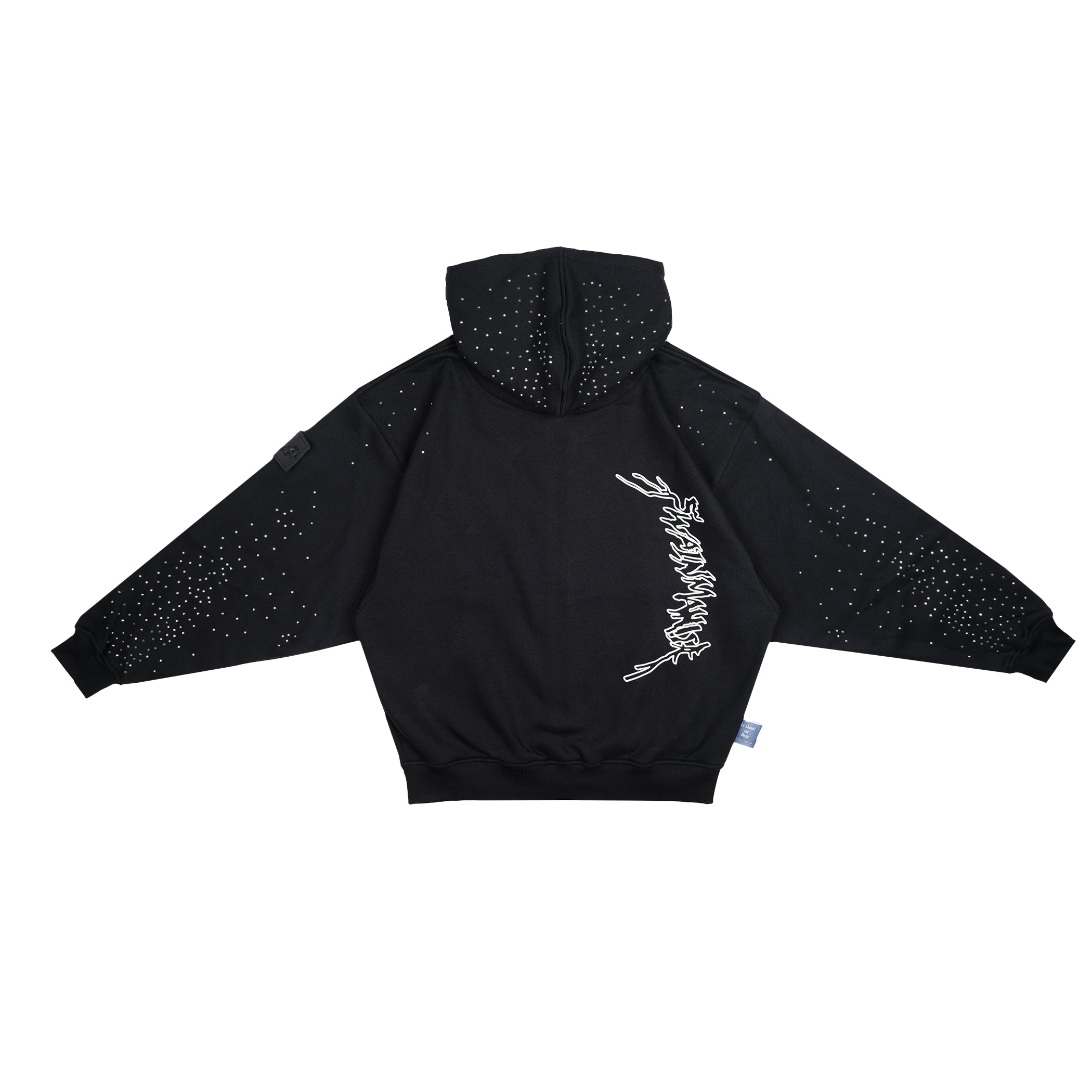 W.ESSENTIELS x Swain Mahisa A Quiet Speculation Oversize Zip Hoodie with Rhinestones Noir Black