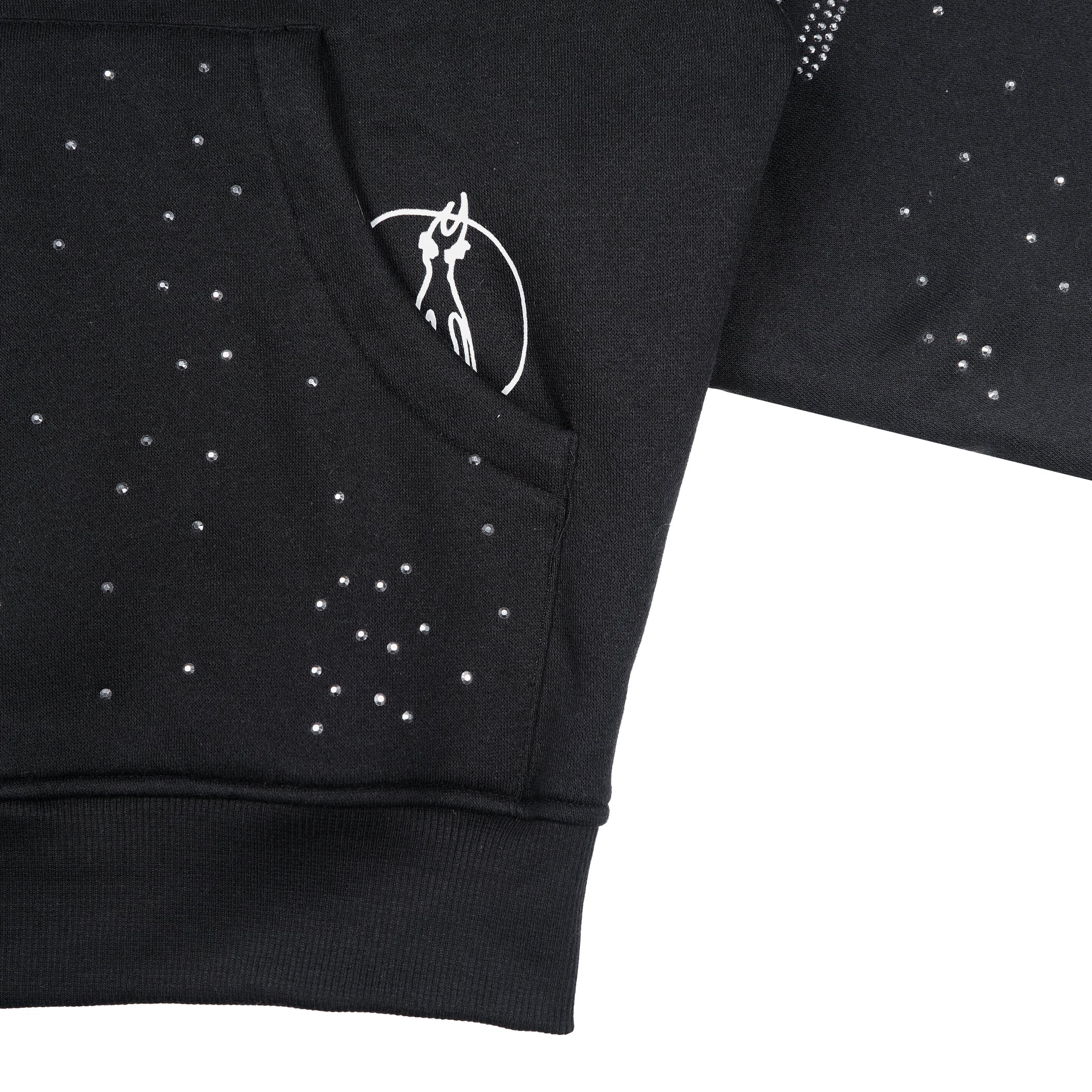 W.ESSENTIELS x Swain Mahisa A Quiet Speculation Oversize Zip Hoodie with Rhinestones Noir Black