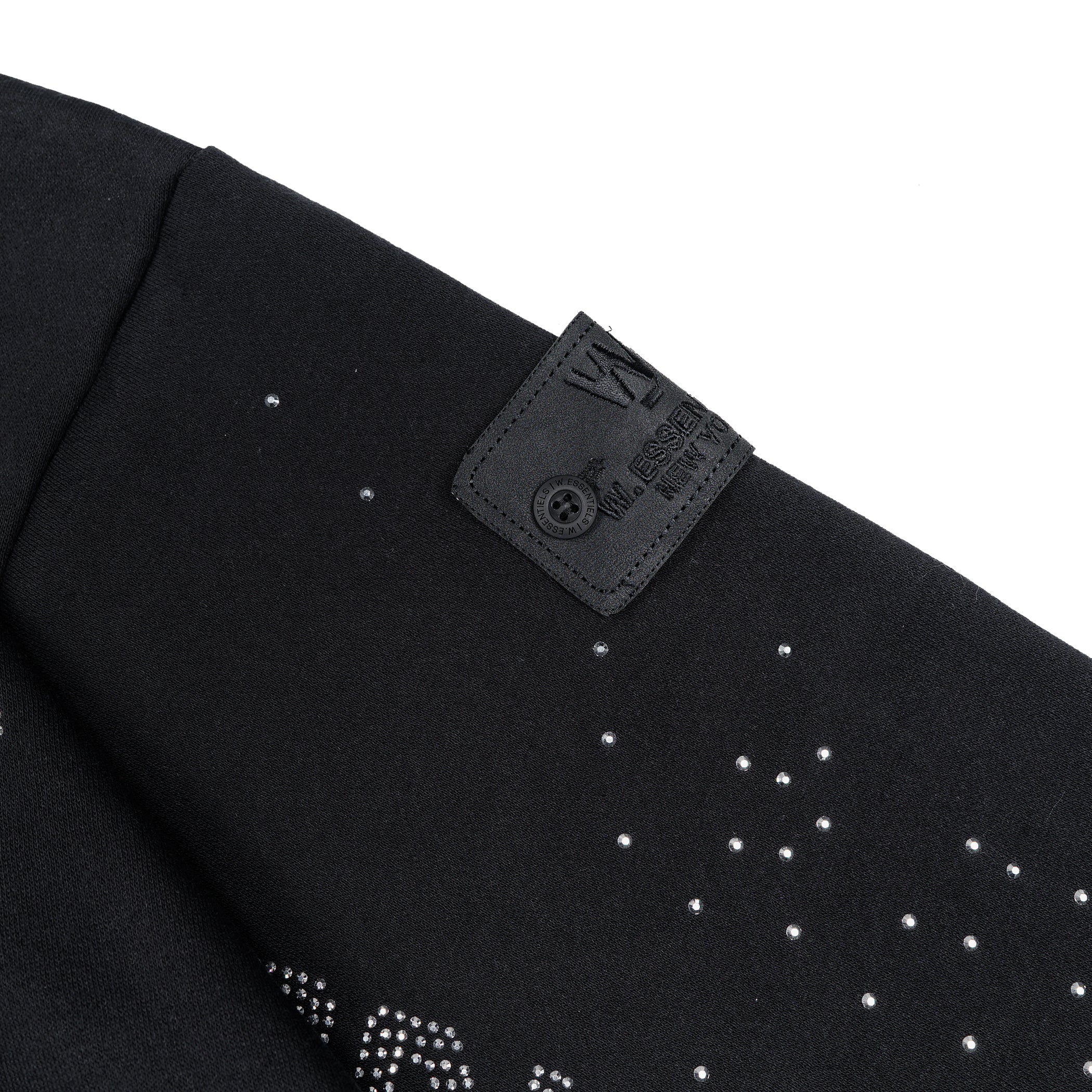W.ESSENTIELS x Swain Mahisa A Quiet Speculation Oversize Zip Hoodie with Rhinestones Noir Black