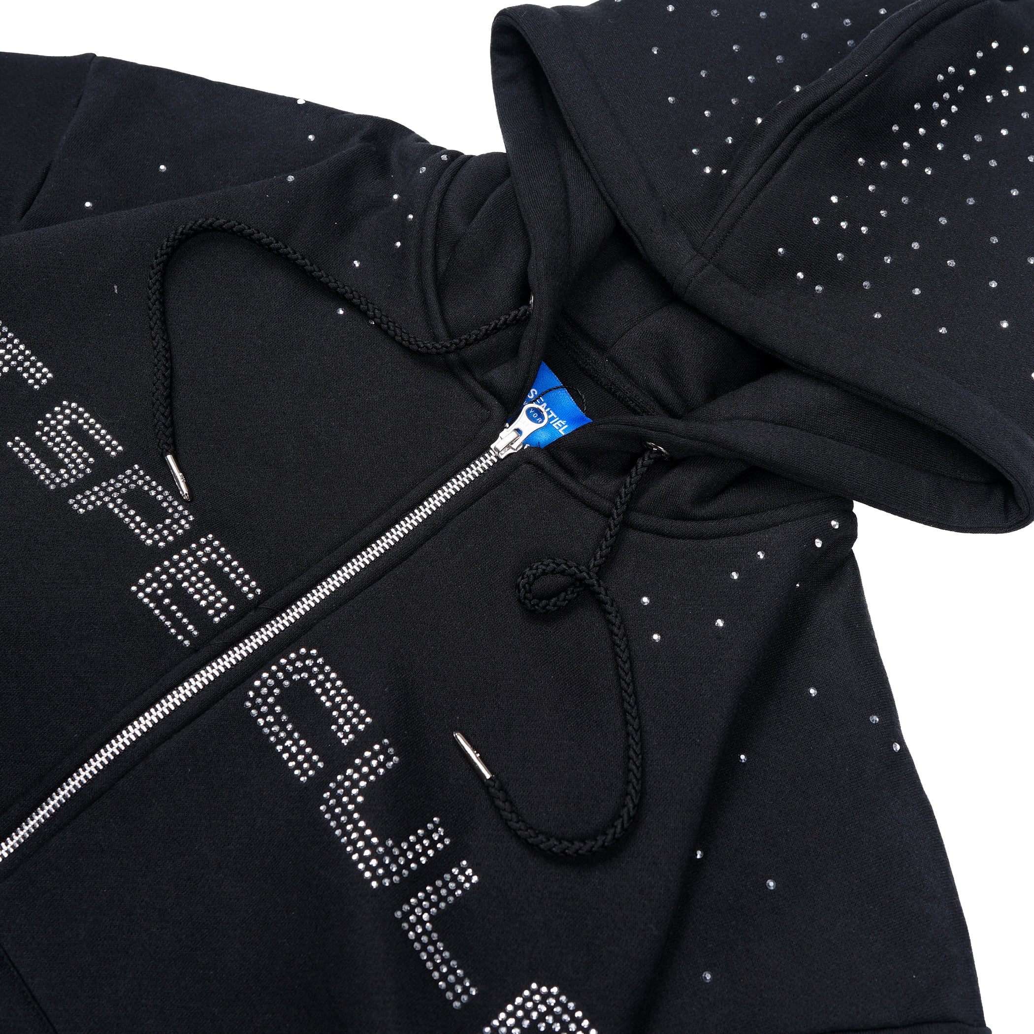 W.ESSENTIELS x Swain Mahisa A Quiet Speculation Oversize Zip Hoodie with Rhinestones Noir Black