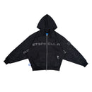 W.ESSENTIELS x Swain Mahisa A Quiet Speculation Oversize Zip Hoodie with Rhinestones Noir Black