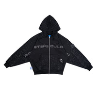 W.ESSENTIELS x Swain Mahisa A Quiet Speculation Oversize Zip Hoodie with Rhinestones Noir Black
