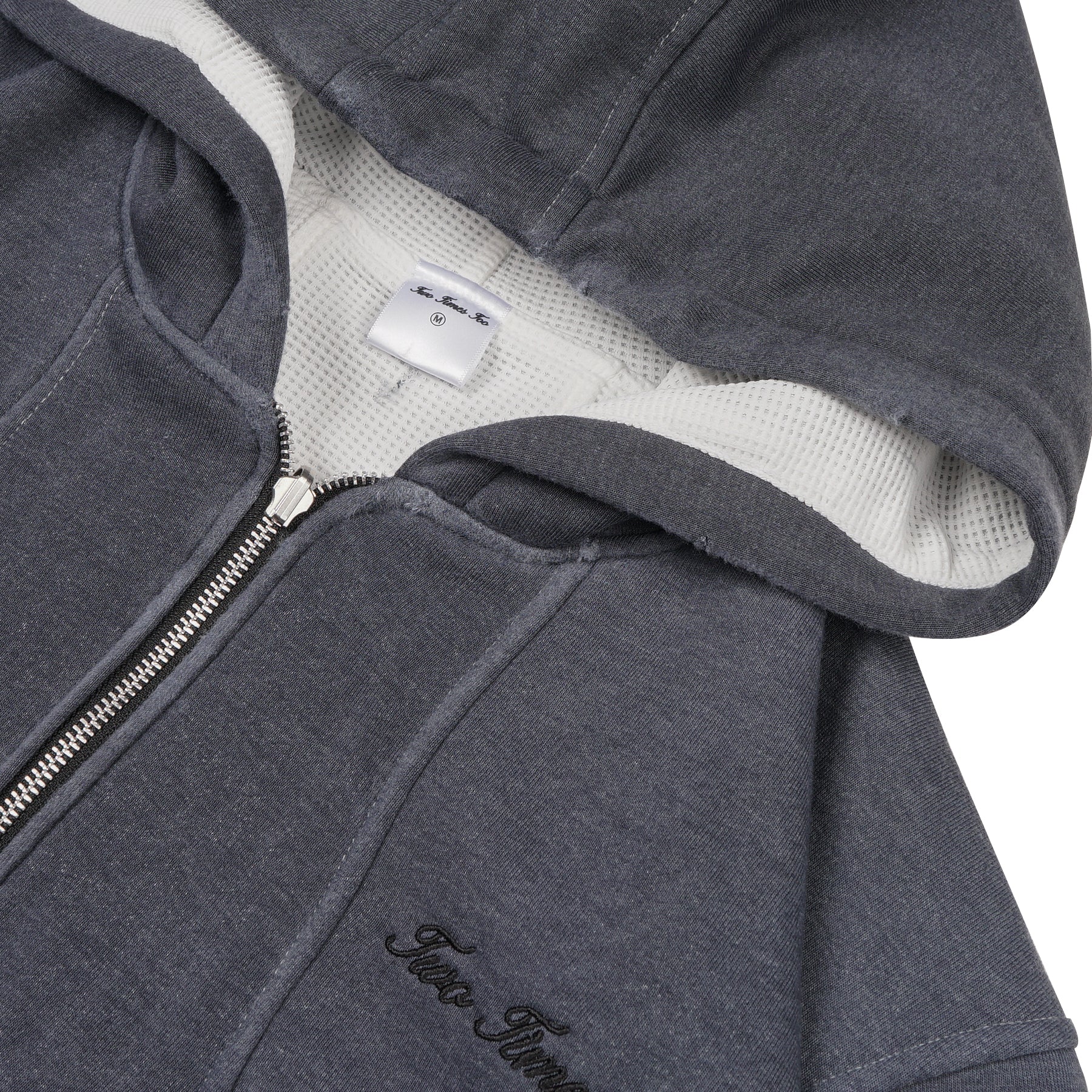 Two Times Too Oversized Waffle Lined Washed Hoodie Washed Grey