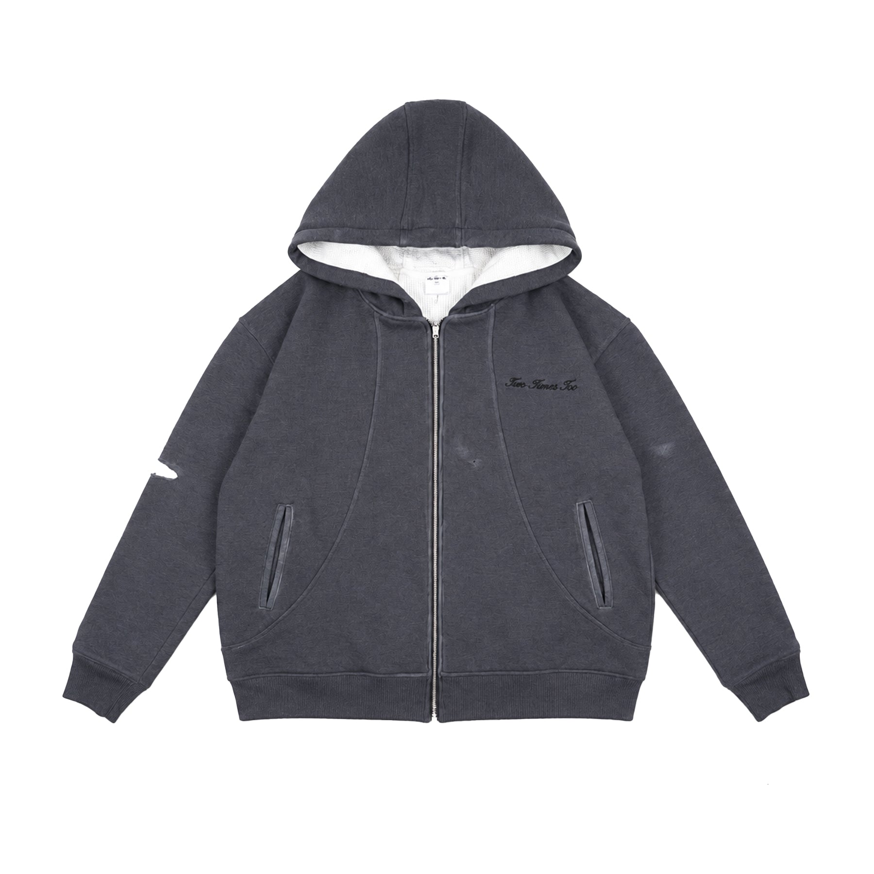Two Times Too Oversized Waffle Lined Washed Hoodie Washed Grey