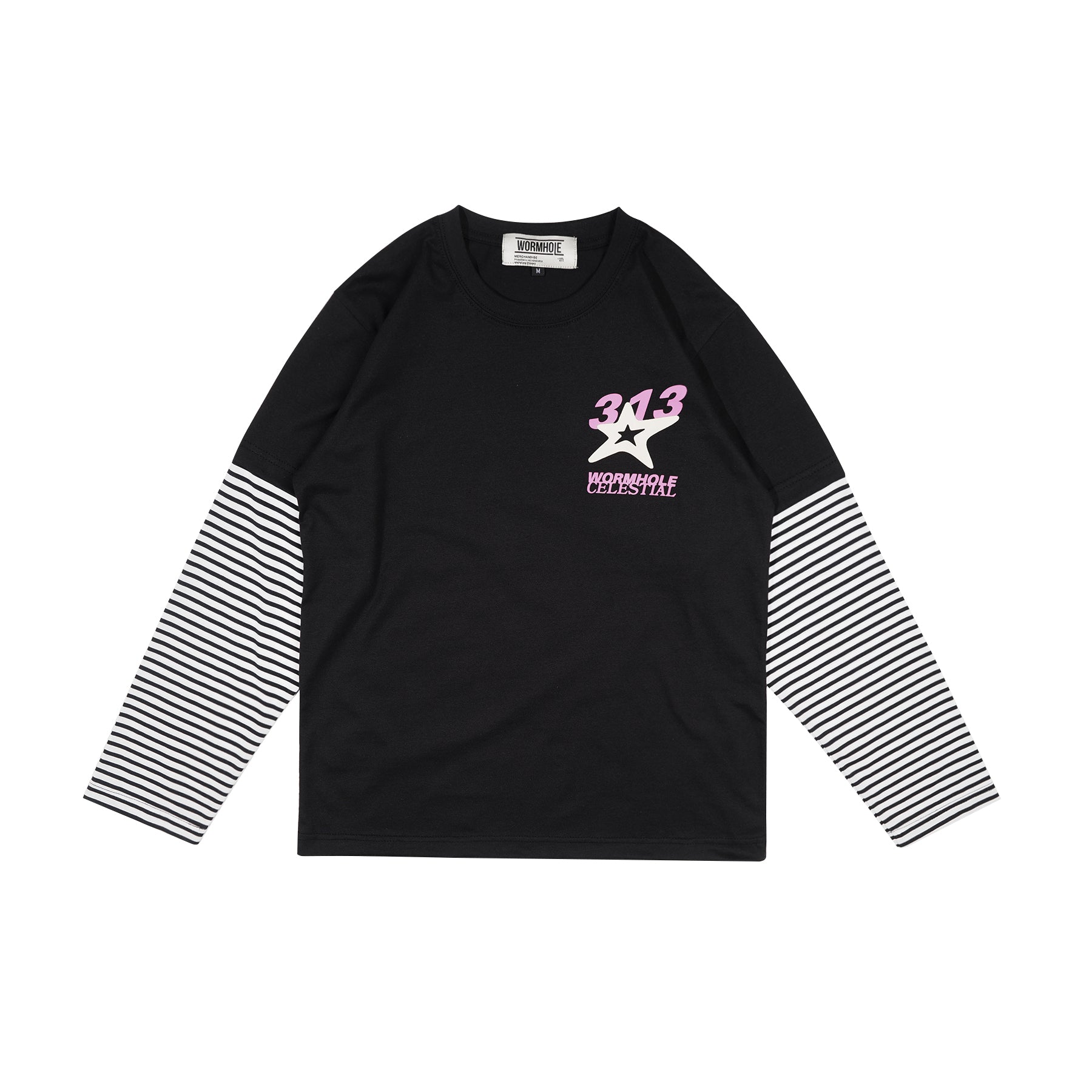 Wormhole Light it up Double Layer Longsleeve Tee Black/Stripes