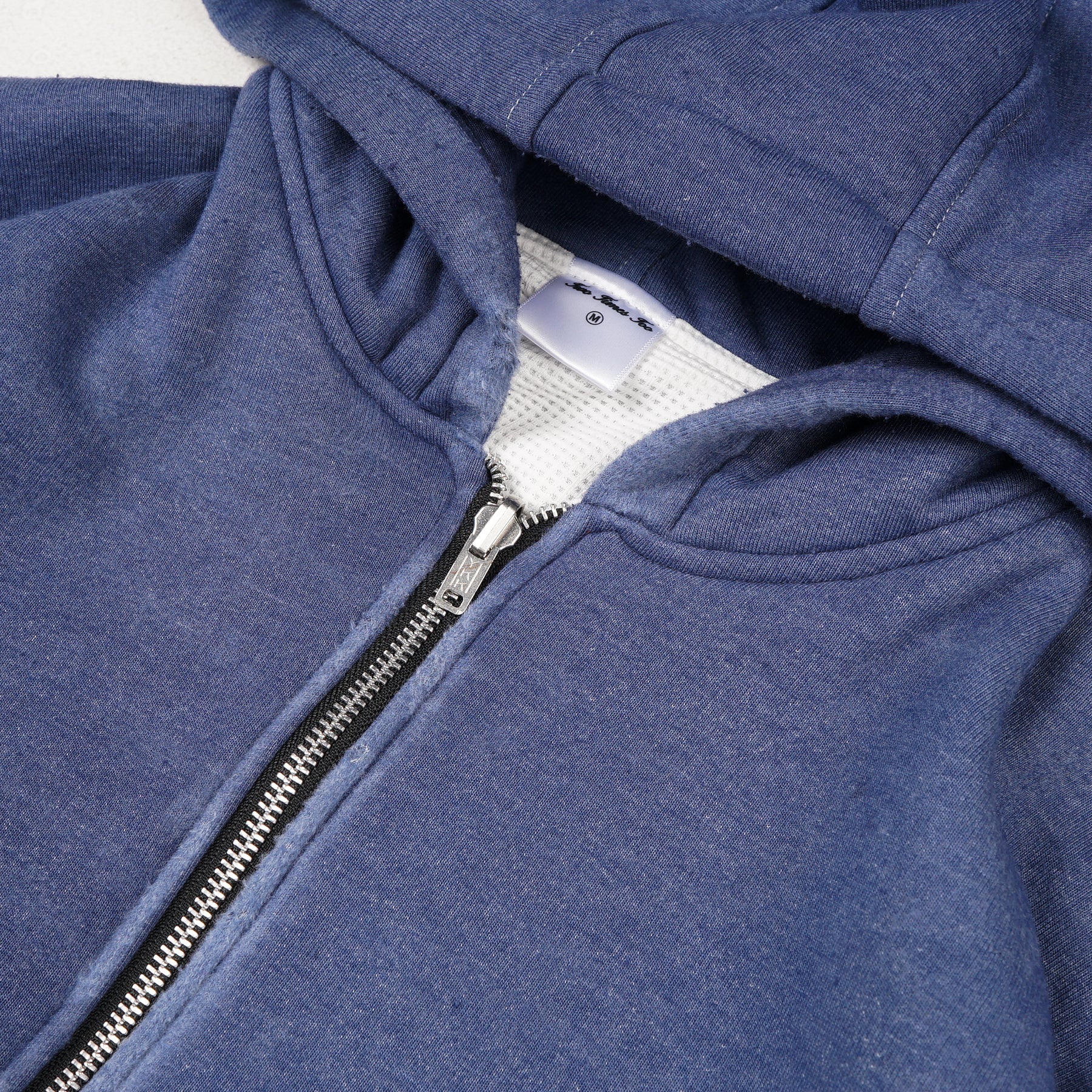 Two Times Too Oversized Waffle Lined Washed Hoodie Washed Blue