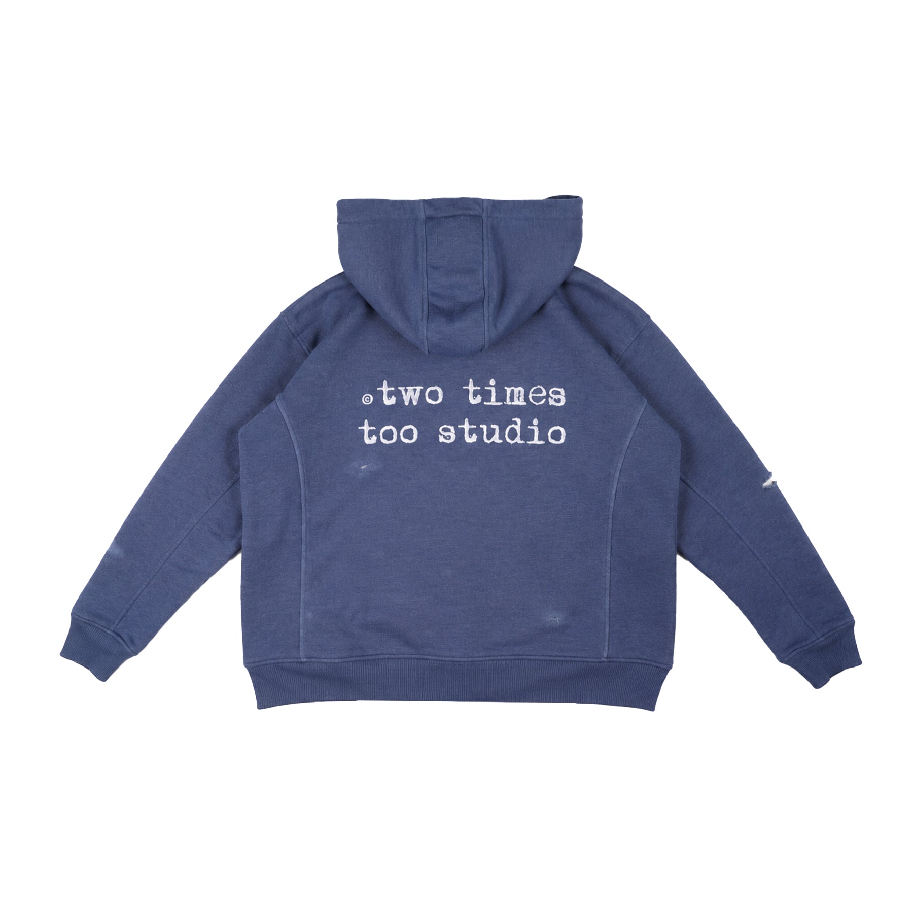 Two Times Too Oversized Waffle Lined Washed Hoodie Washed Blue