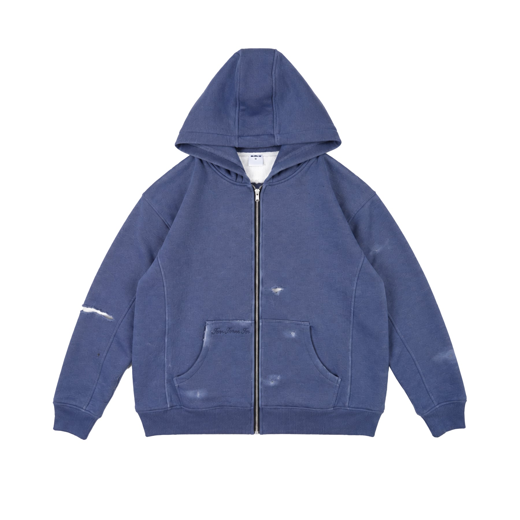 Two Times Too Oversized Waffle Lined Washed Hoodie Washed Blue