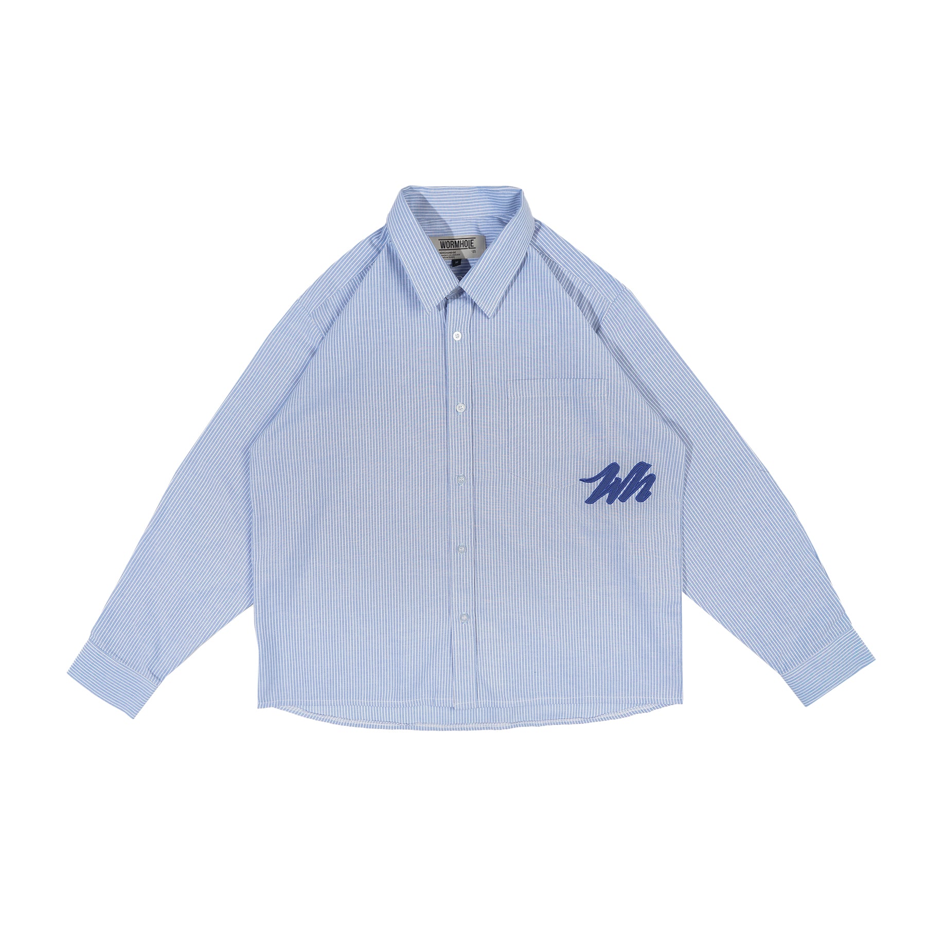 Wormhole Liontamer Oversized Boxy Stripped Shirt Blue with applique