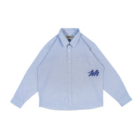 Wormhole Liontamer Oversized Boxy Stripped Shirt Blue with applique