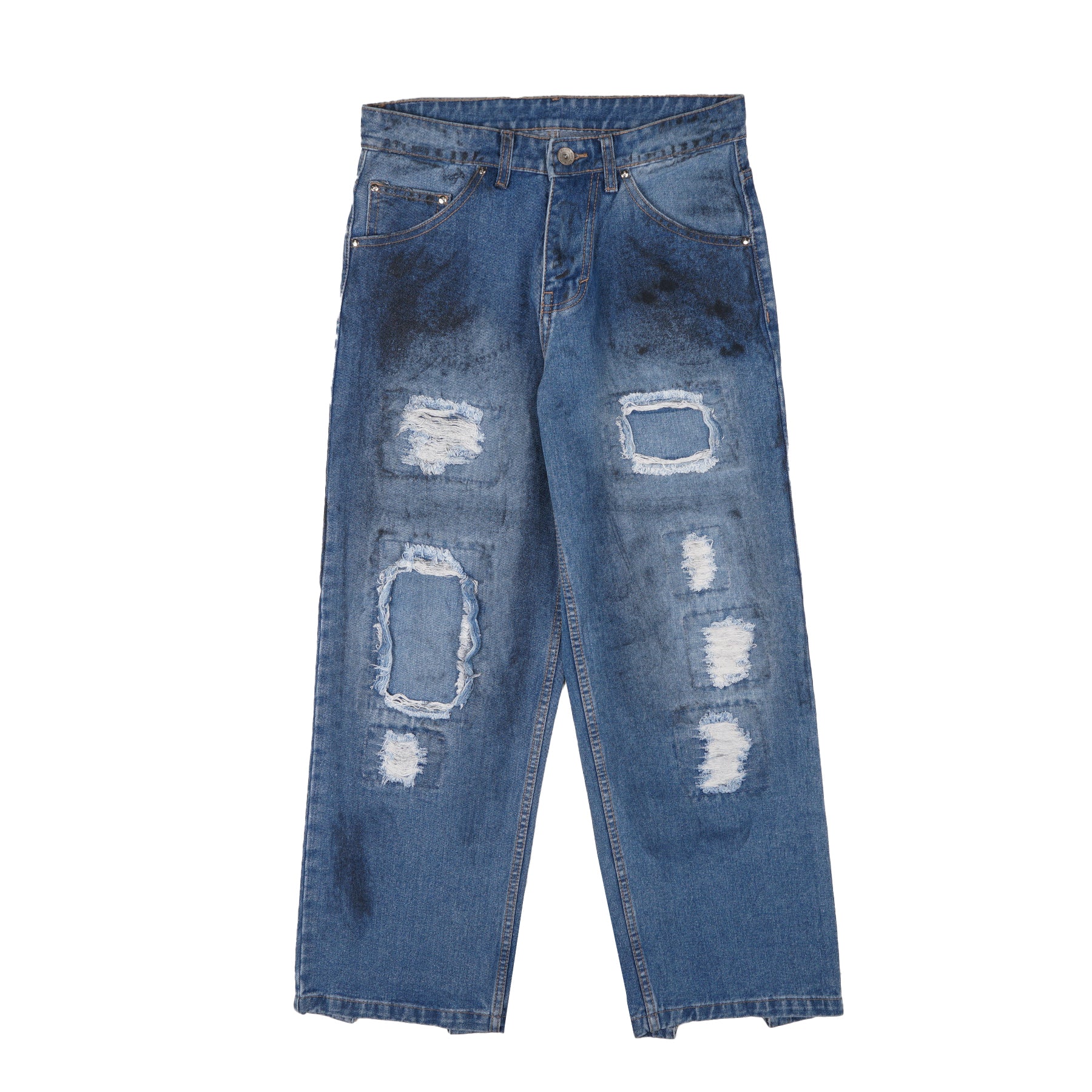 Two Times Too Bleak Denim Distressed Washed Blue
