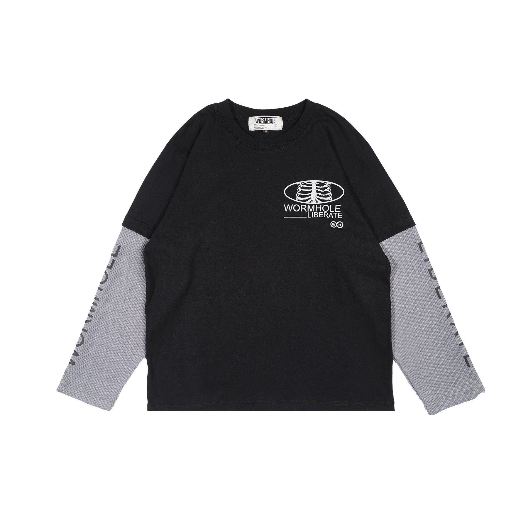 Wormhole Esqueleto Double Layer Long slevee Tee Black/Waffle Grey