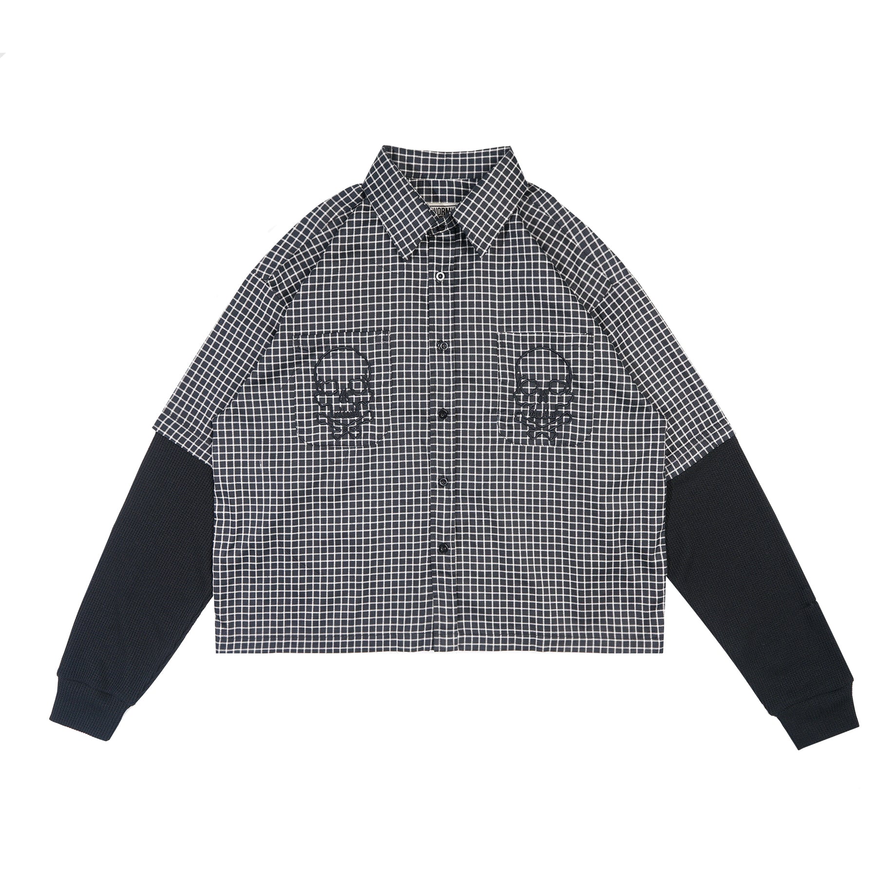 Wormhole Esqueleto Double Layer Shirt Woven Plaid / Black