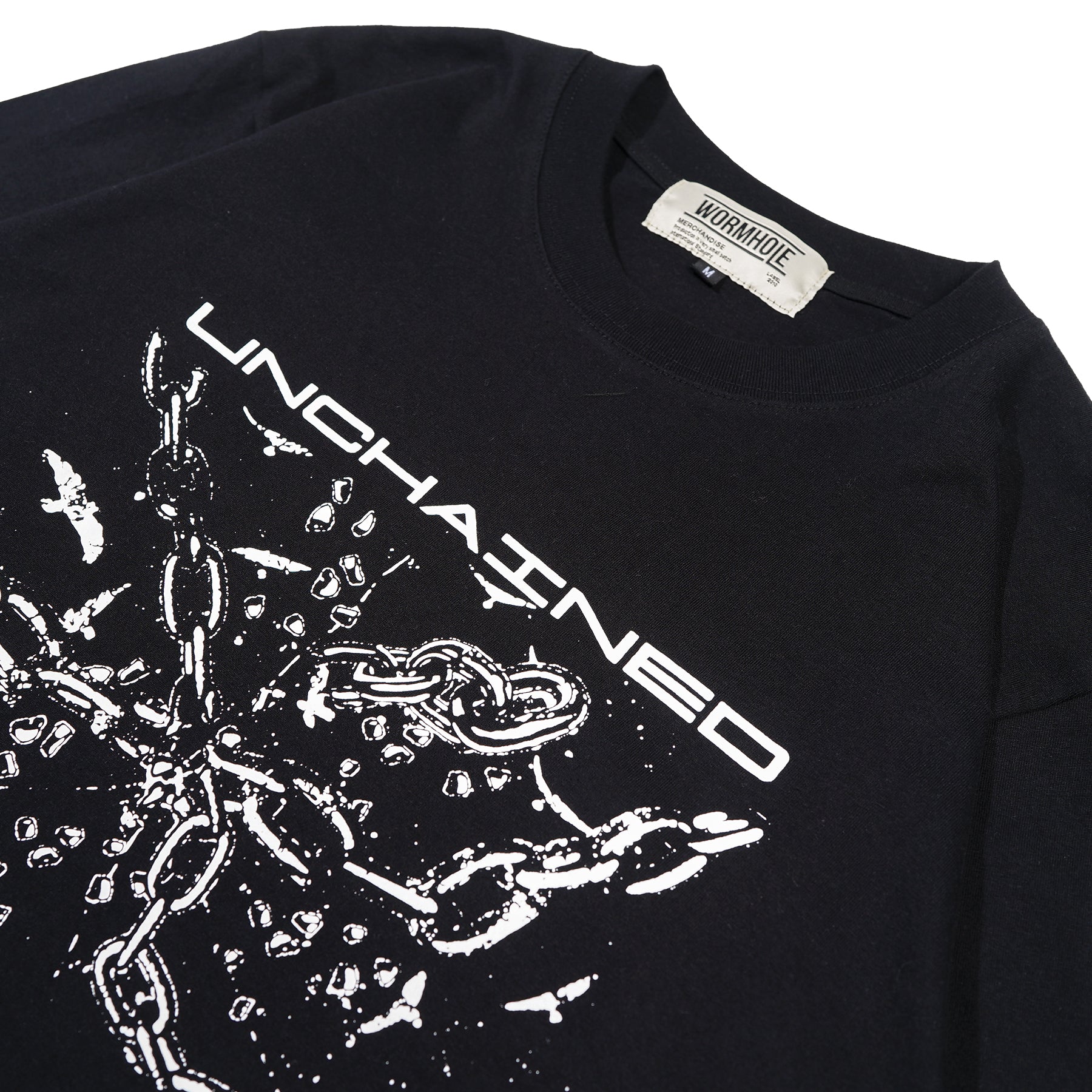 Wormhole Solitary Chain Double Layer Long sleeve Tee Black/White
