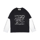 Wormhole Solitary Chain Double Layer Long sleeve Tee Black/White