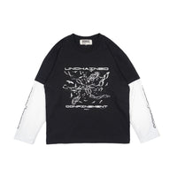 Wormhole Solitary Chain Double Layer Long sleeve Tee Black/White