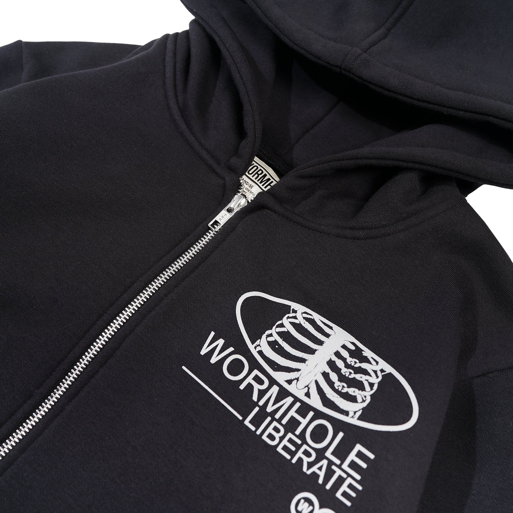 Wormhole Esqueleto Boxy Cut Oversize Zip Hoodie Black