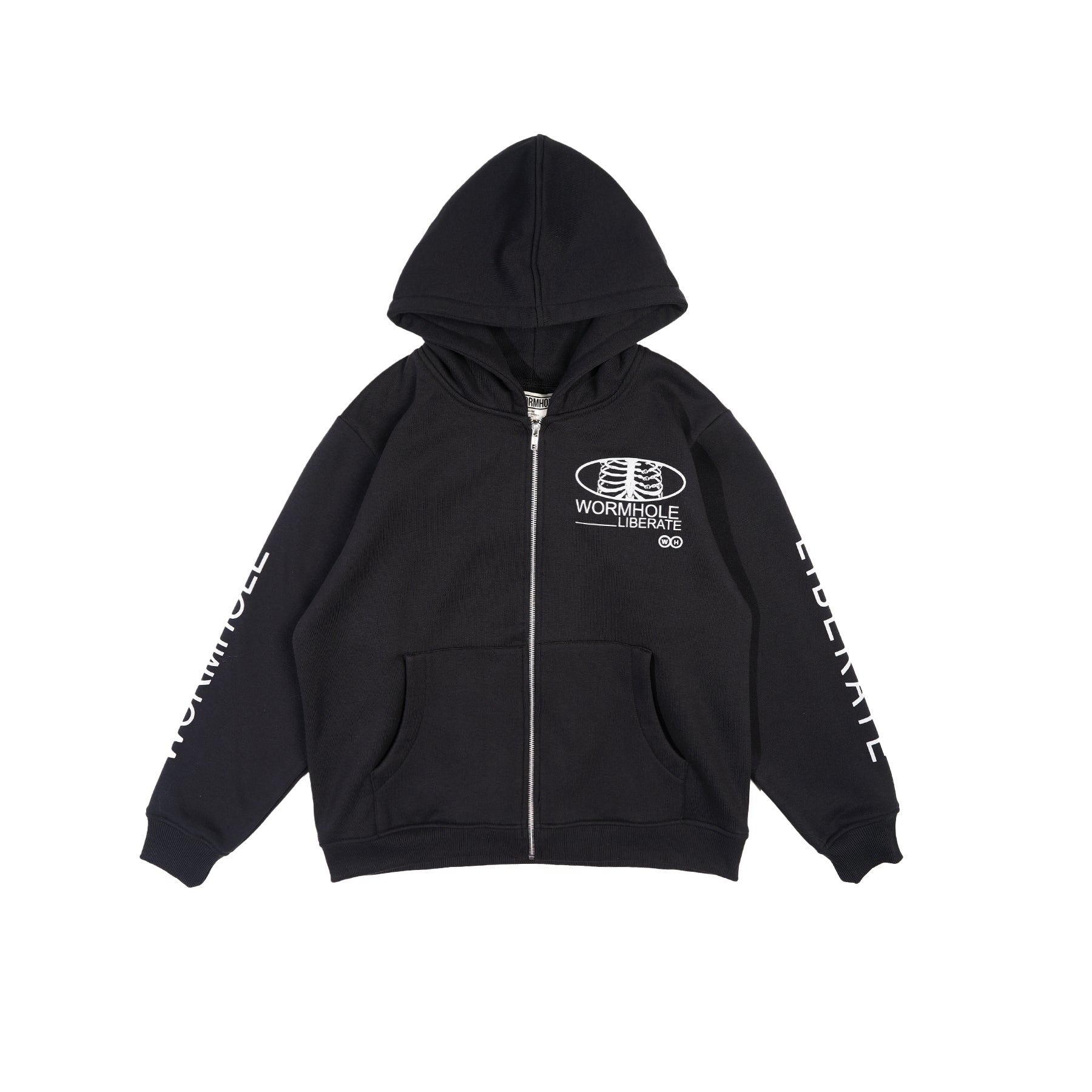 Wormhole Esqueleto Boxy Cut Oversize Zip Hoodie Black