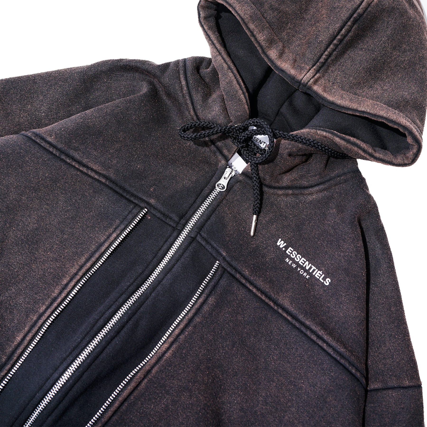 W.Essentiels Type-07 Hoodie Layered Acid Wash Noir black